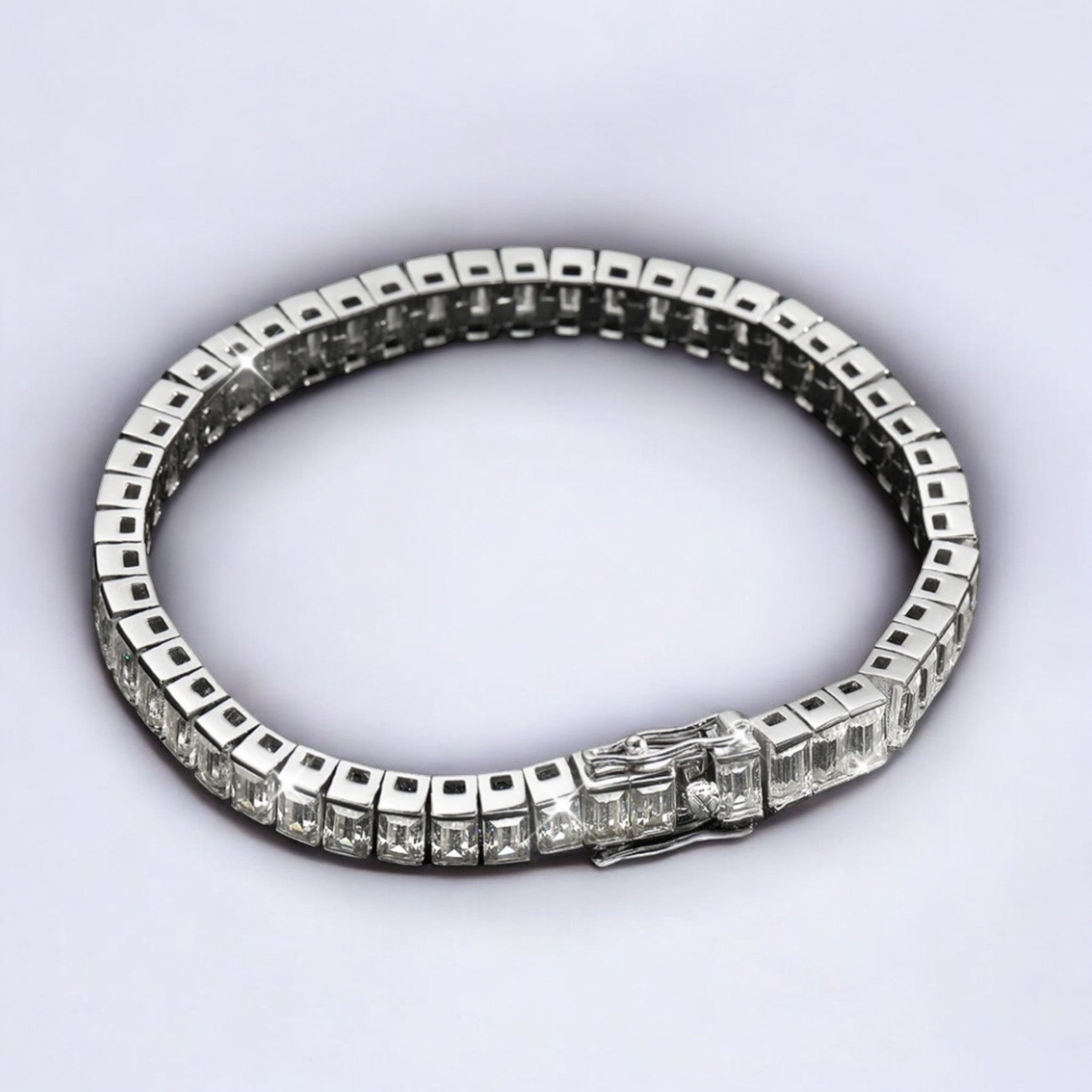 Elegant Emerald - Cut Moissanite Tennis Bracelet in White Gold Plated - Dazzle and Grace