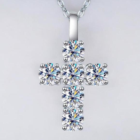 3 CT Moissanite Cross Pendant in Silver - Dazzle and Grace