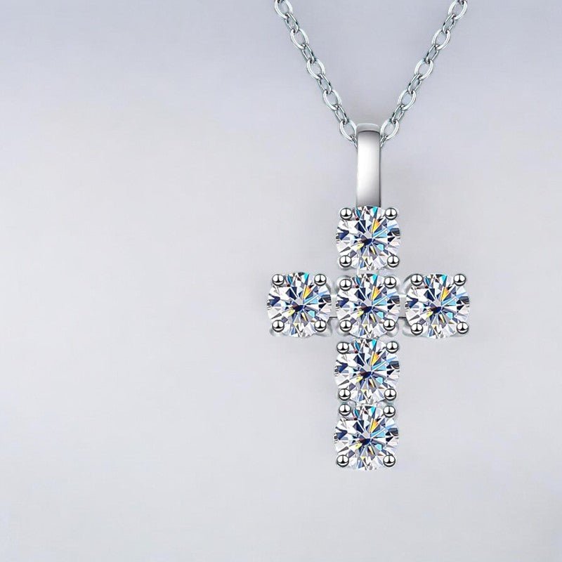 3 CT Moissanite Cross Pendant in Silver - Dazzle and Grace