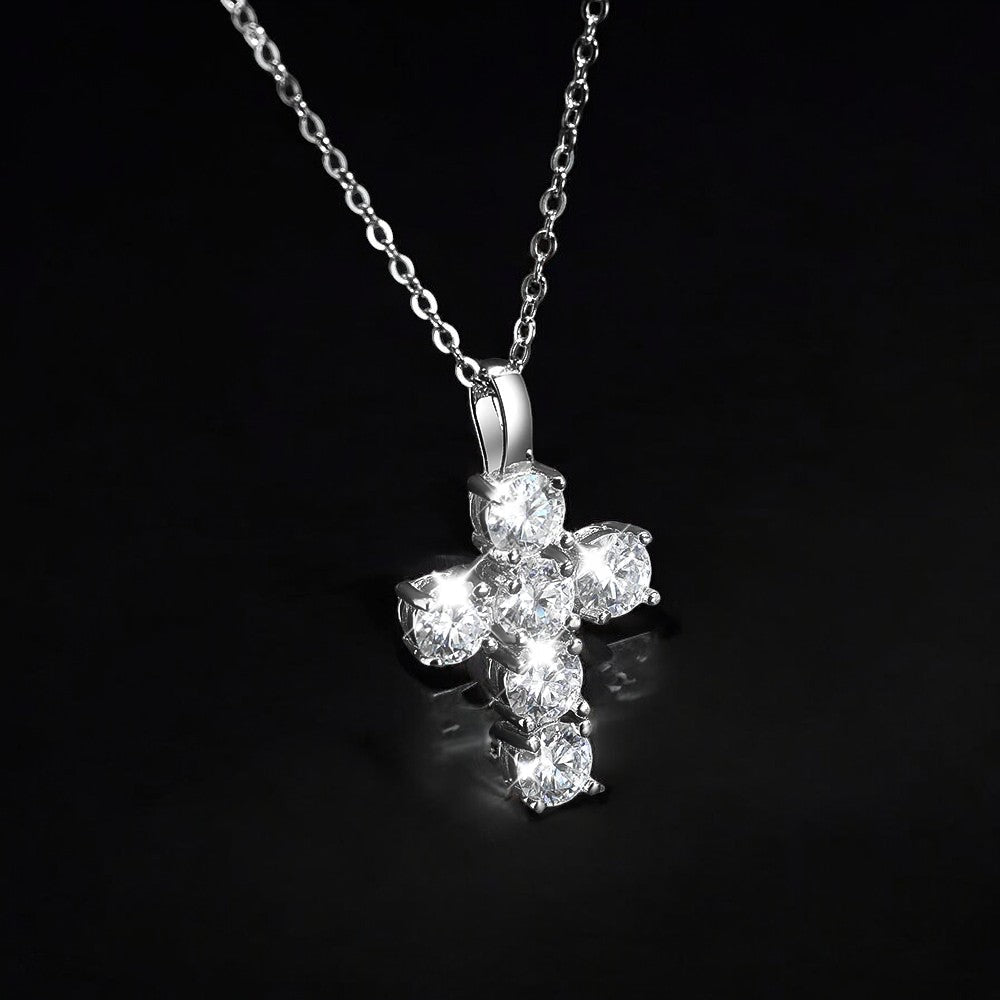 3 CT Moissanite Cross Pendant in Silver - Dazzle and Grace