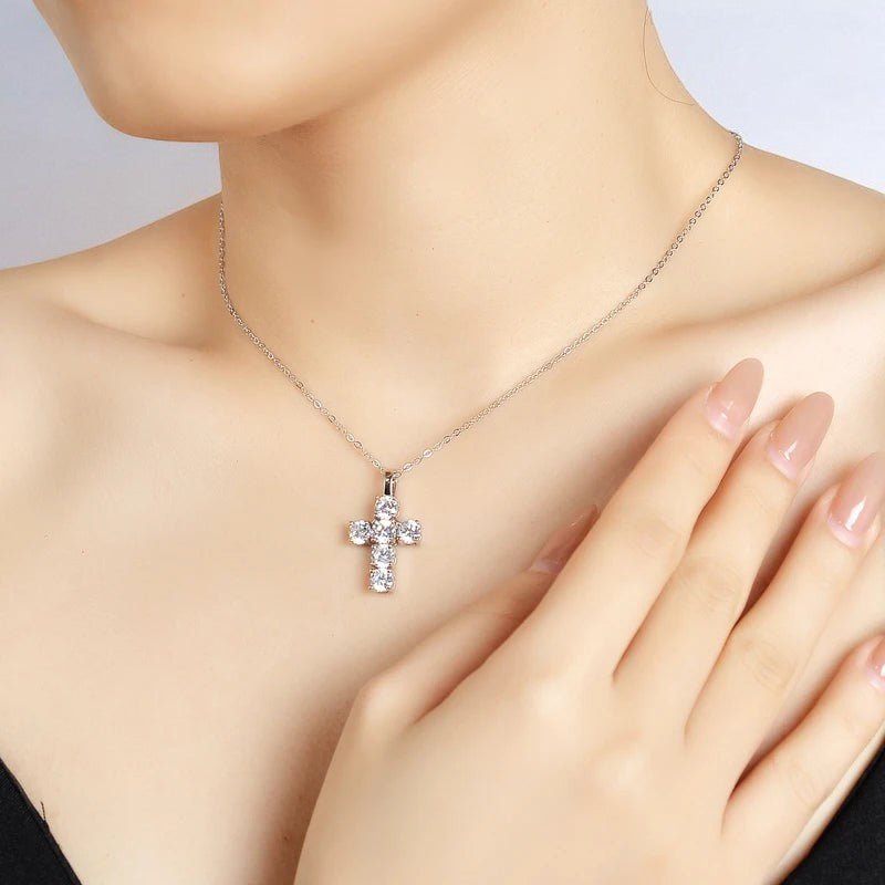 3 CT Moissanite Cross Pendant in Silver - Dazzle and Grace