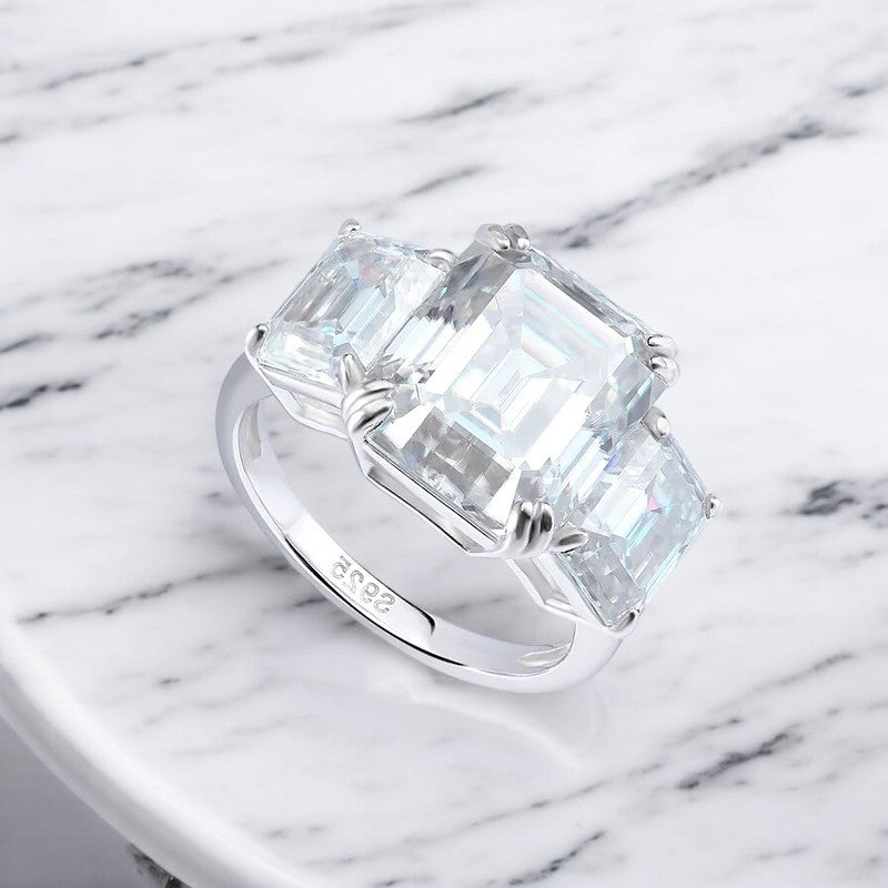 12CT Emerald Cut Full Moissanite Ring - Dazzle and Grace