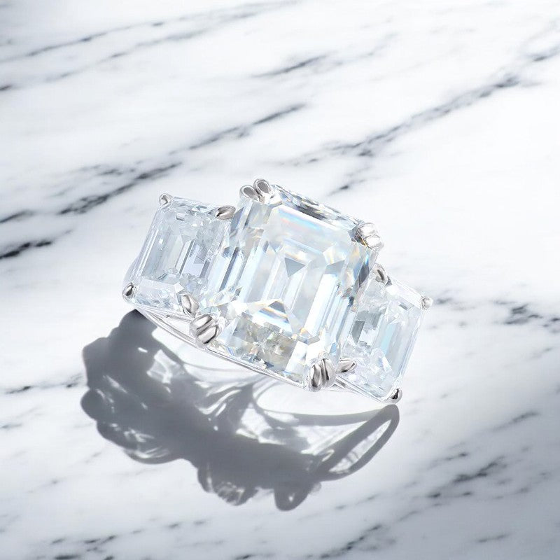 12CT Emerald Cut Full Moissanite Ring - Dazzle and Grace