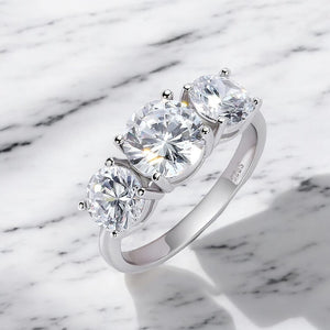 3 Stone Moissanite Ring 18K White Gold Plated - Dazzle and Grace