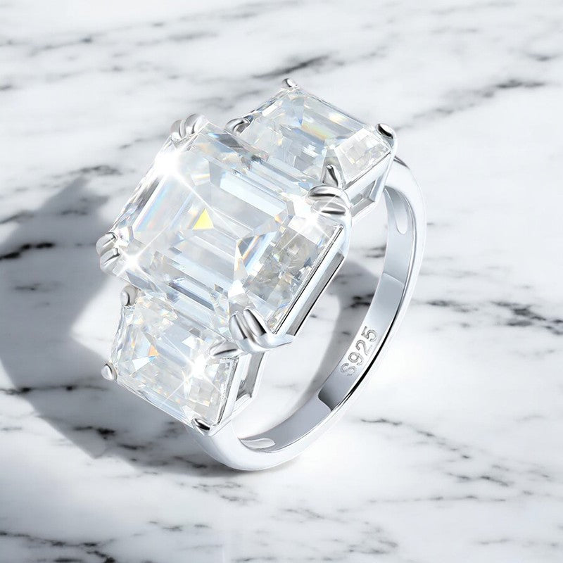 12CT Emerald Cut Full Moissanite Ring - Dazzle and Grace