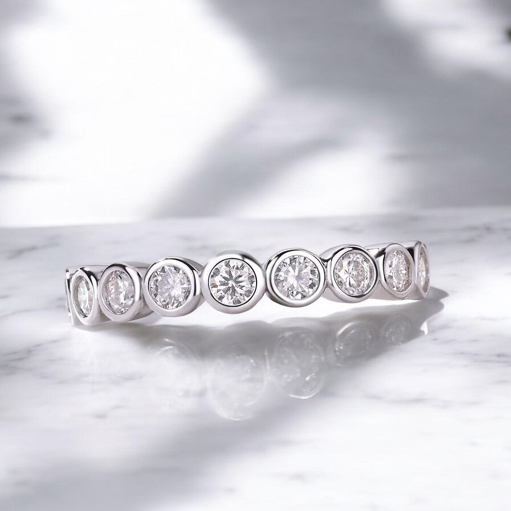 Bezel Set Moissanite Eternity Band - Dazzle and Grace