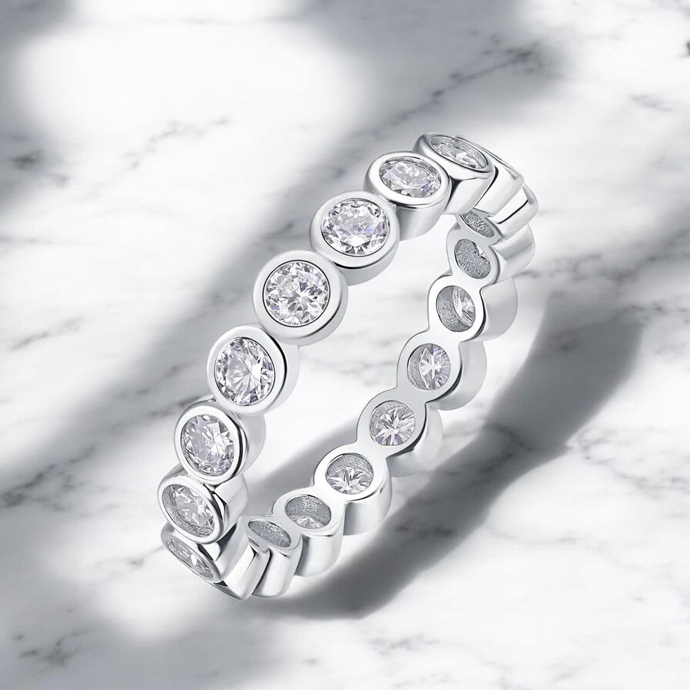 Bezel Set Moissanite Eternity Band - Dazzle and Grace