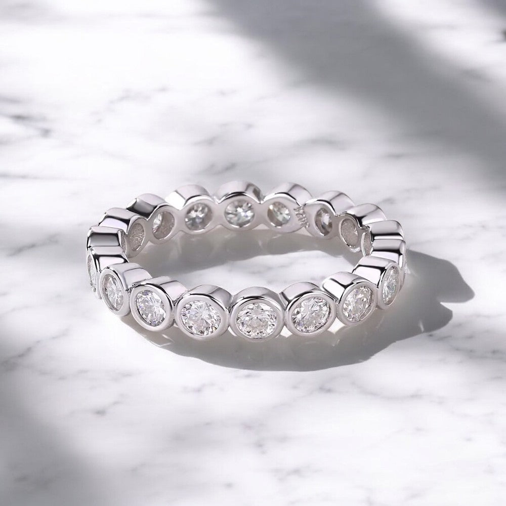 Bezel Set Moissanite Eternity Band - Dazzle and Grace