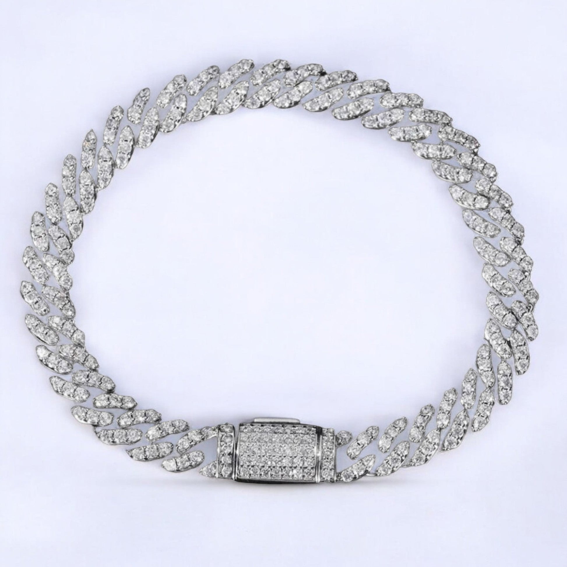 Classic D VVS1 Moissanite Cuban Link Bracelet in White Gold Plating - Dazzle and Grace