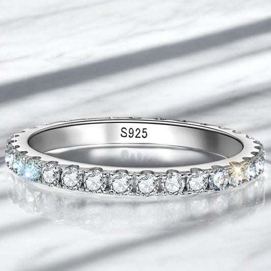 Classic Moissanite Eternity Band 18K White Gold Plated - Dazzle and Grace