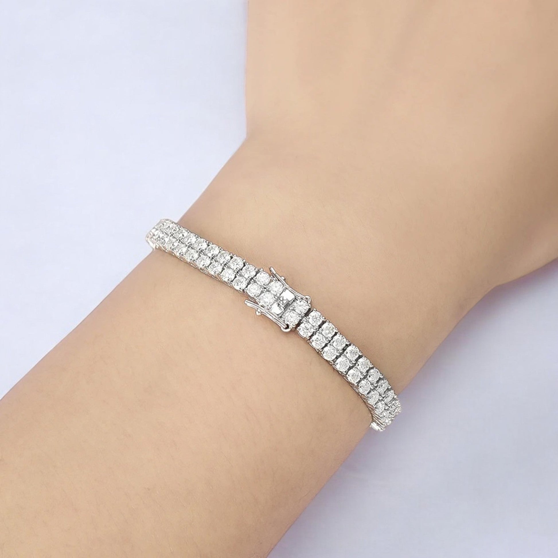 Dazzling Double Row Moissanite Tennis Bracelet in White Gold Plated - Dazzle and Grace