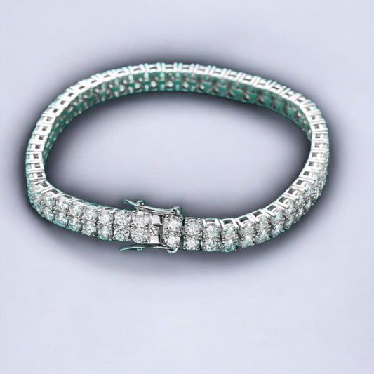 Dazzling Double Row Moissanite Tennis Bracelet in White Gold Plated - Dazzle and Grace