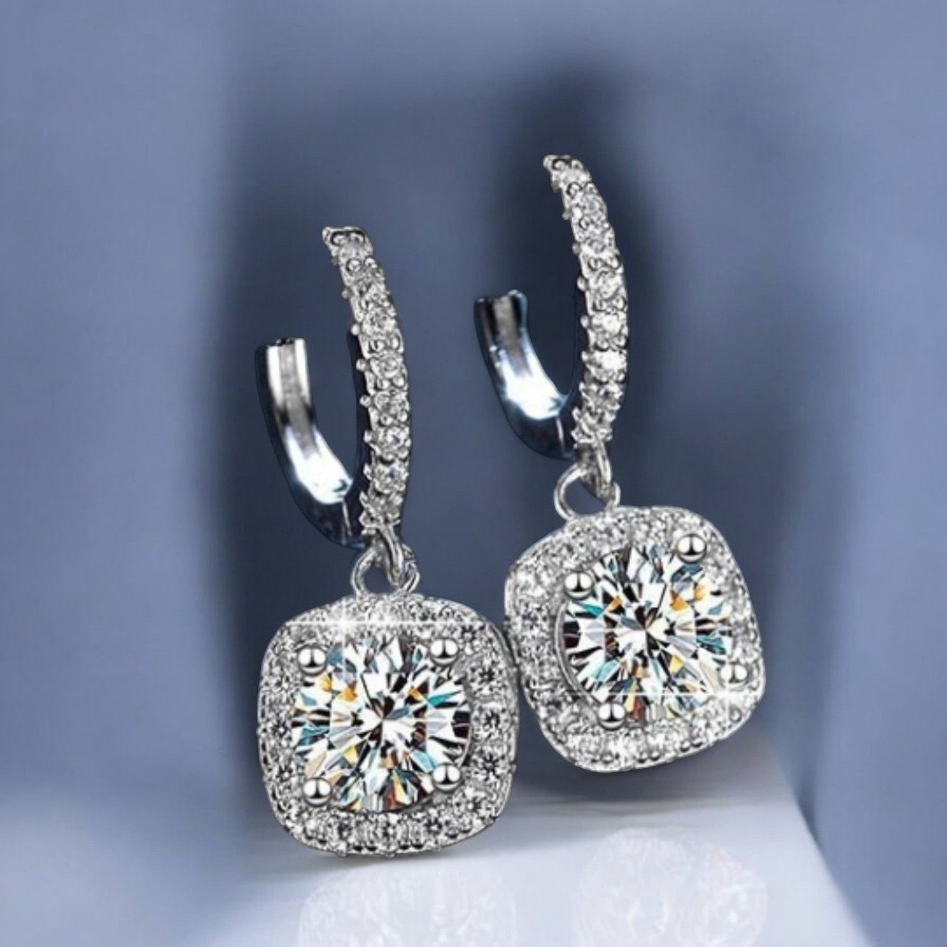 Elegant D Color Moissanite Dangle Earrings in White Gold Plated - Dazzle and Grace