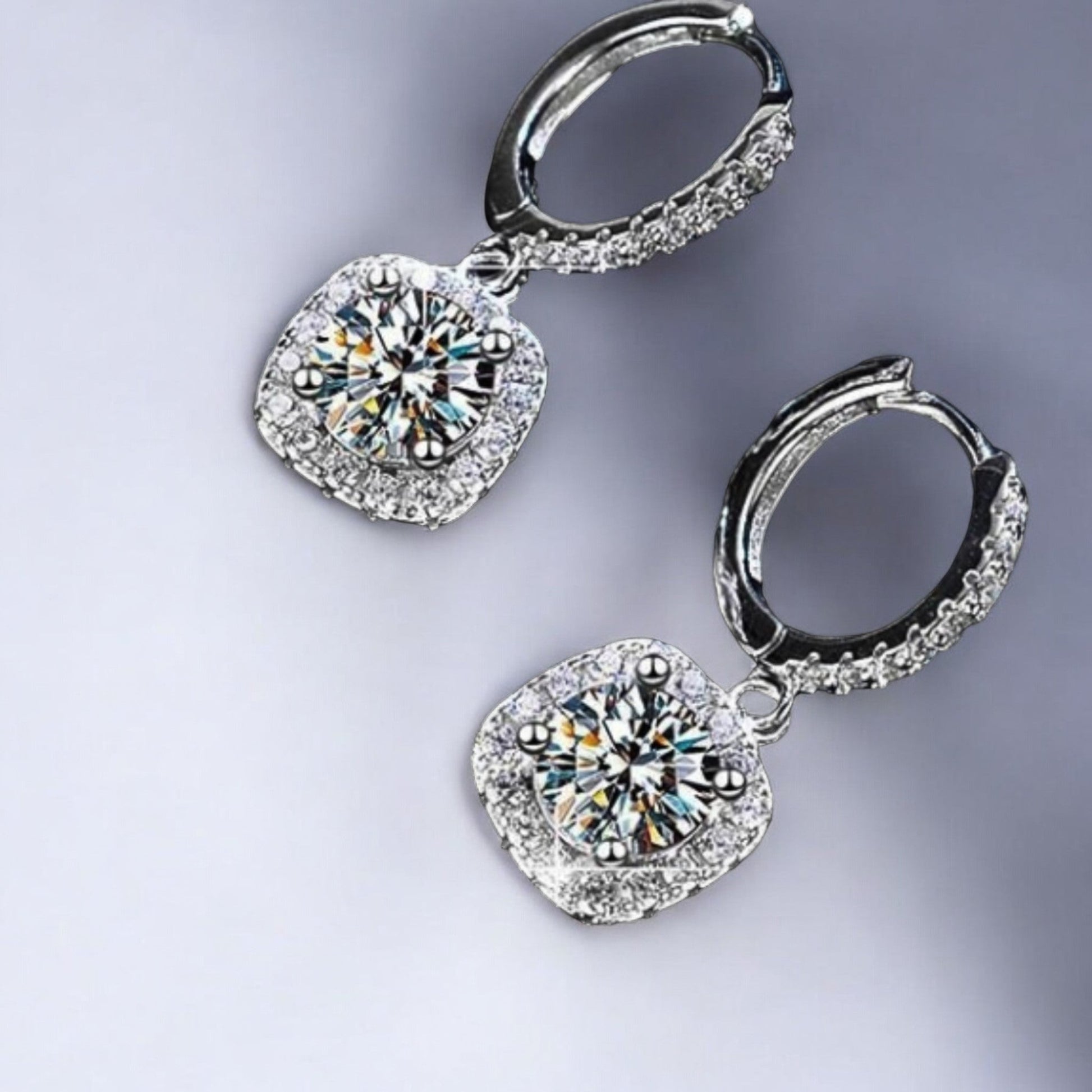 Elegant D Color Moissanite Dangle Earrings in White Gold Plated - Dazzle and Grace