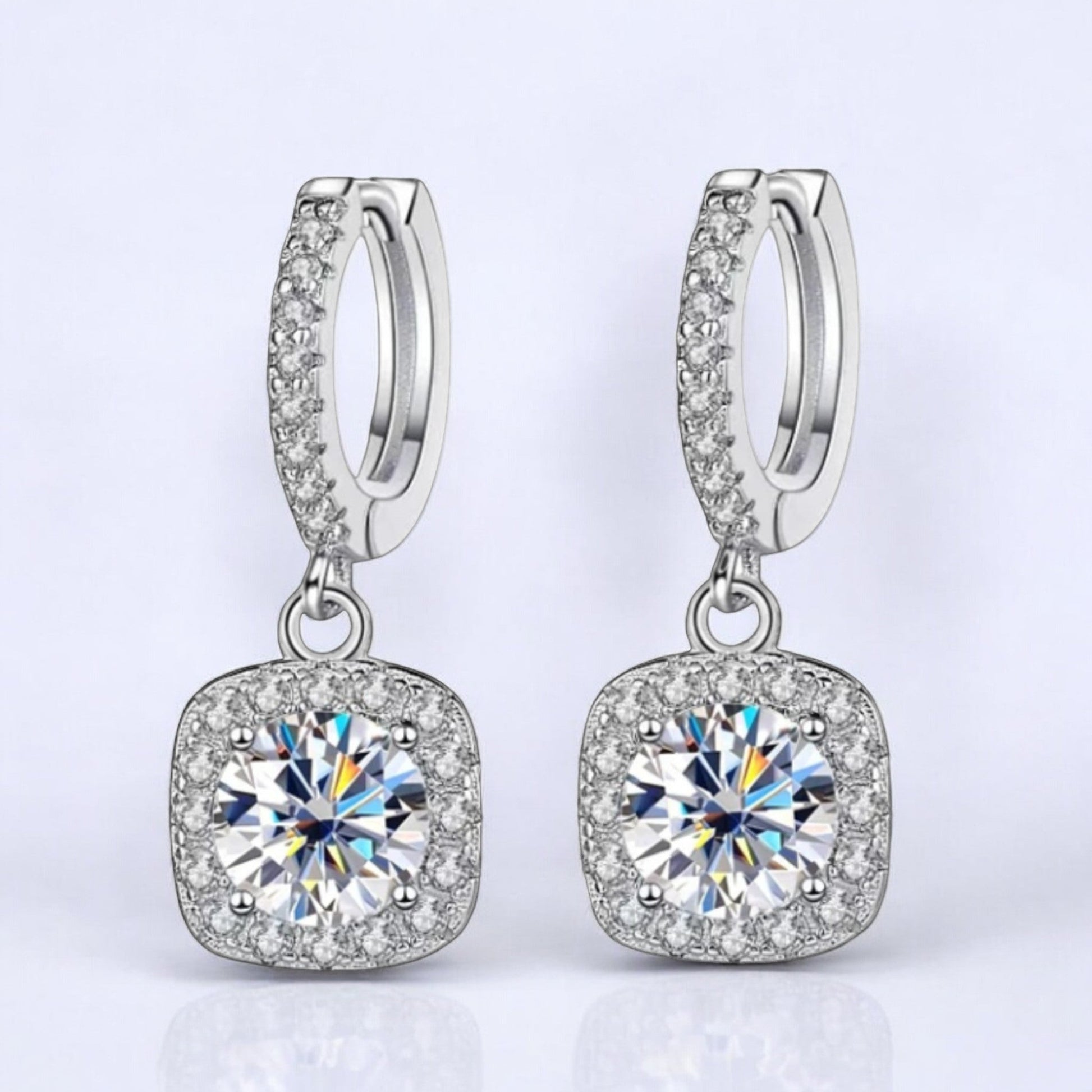 Elegant D Color Moissanite Dangle Earrings in White Gold Plated - Dazzle and Grace