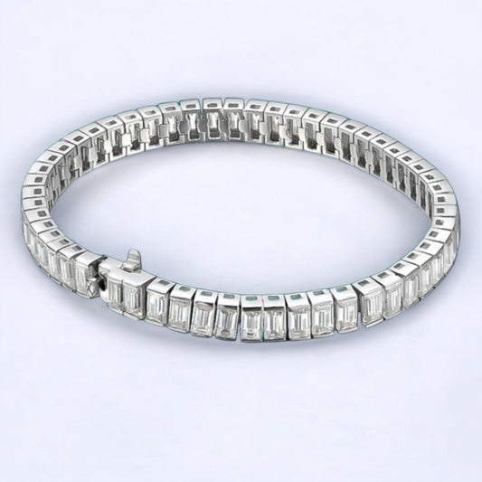 Elegant Emerald - Cut Moissanite Tennis Bracelet in White Gold Plated - Dazzle and Grace