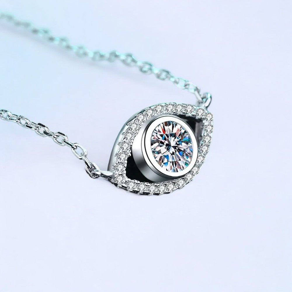 'Eye' Shaped Moissanite Pendant in Silver - Dazzle and Grace