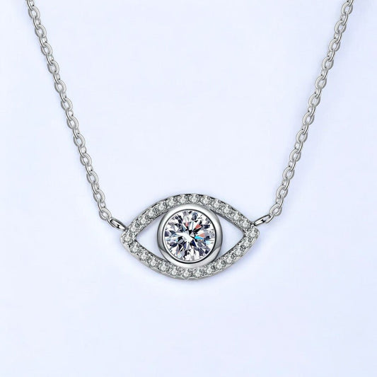 'Eye' Shaped Moissanite Pendant in Silver - Dazzle and Grace