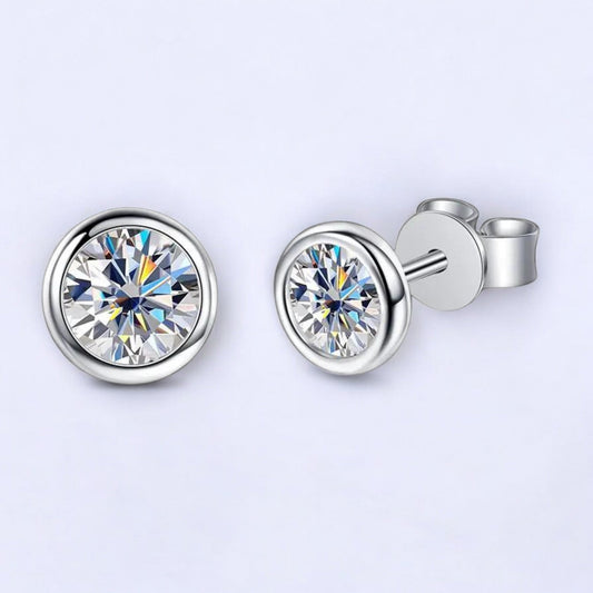 Half Carat to One Carat Bezel Set Moissanite Studs - Dazzle and Grace