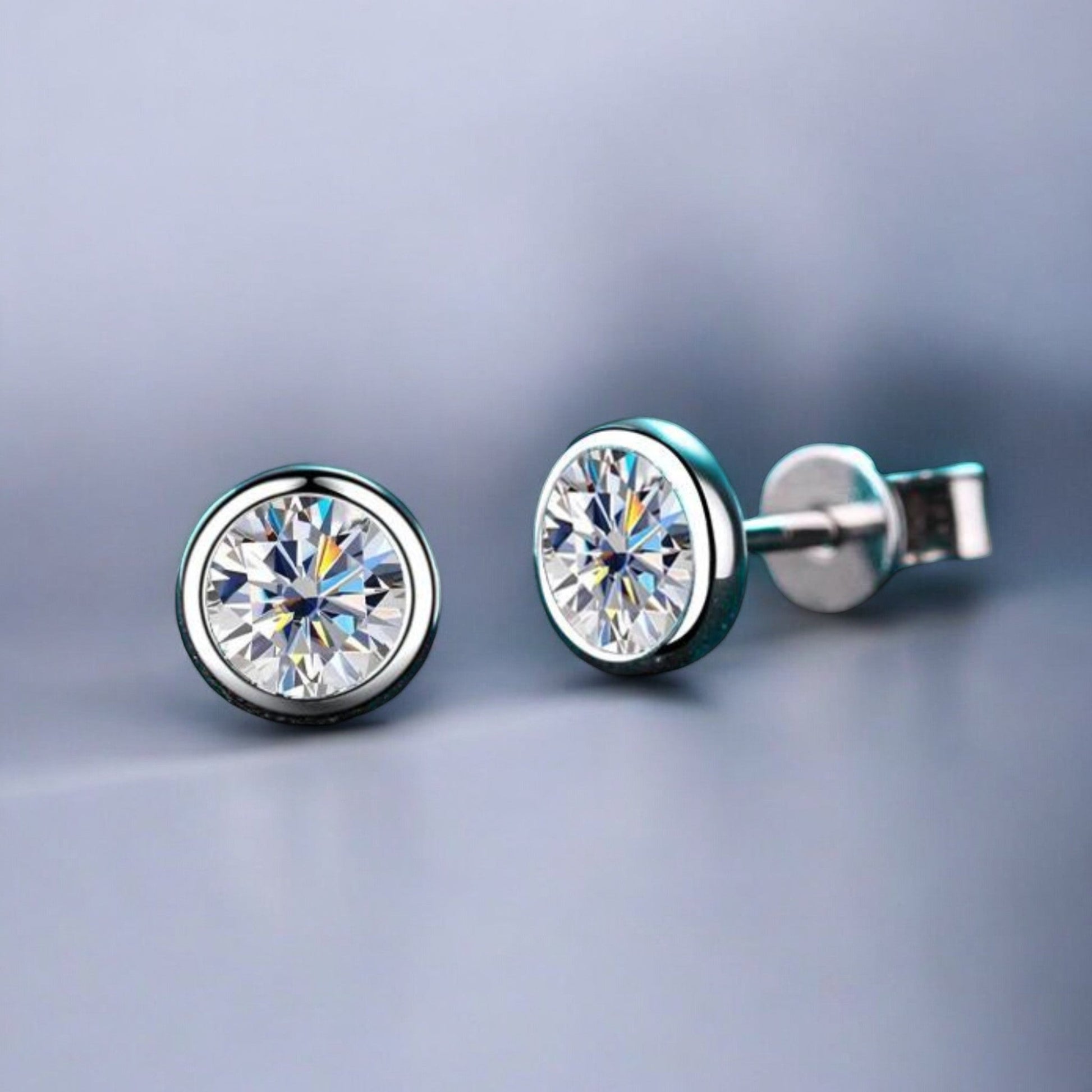 Half Carat to One Carat Bezel Set Moissanite Studs - Dazzle and Grace