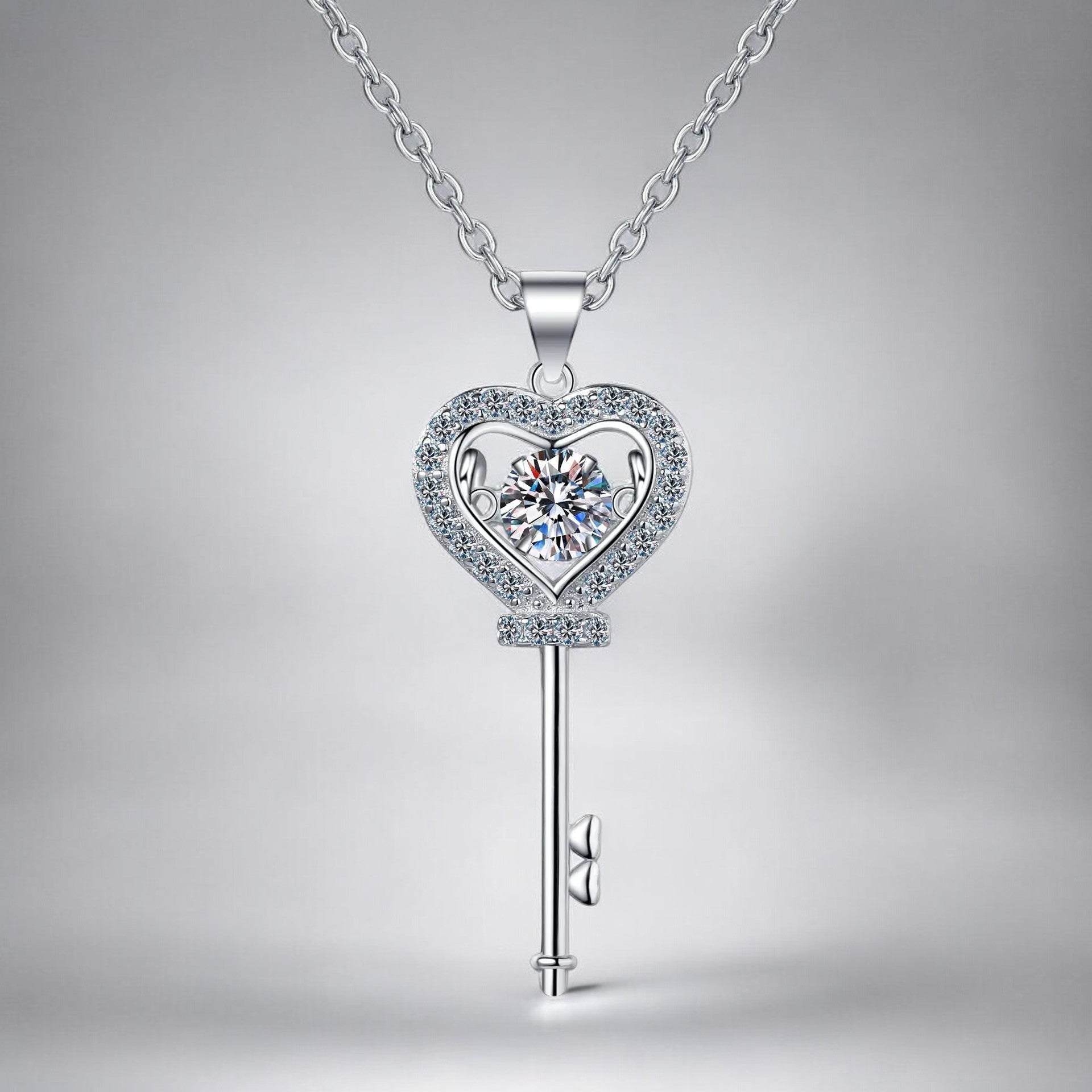 Love Key Shaped Moissanite Pendant in Silver - Dazzle and Grace