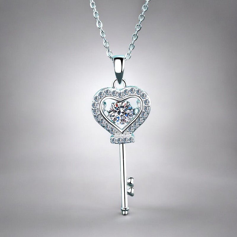 Love Key Shaped Moissanite Pendant in Silver - Dazzle and Grace