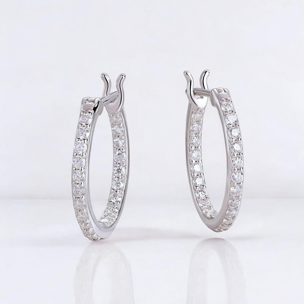 Mini Moissanite Magic: Delicate Silver Hoop Earrings - Dazzle and Grace