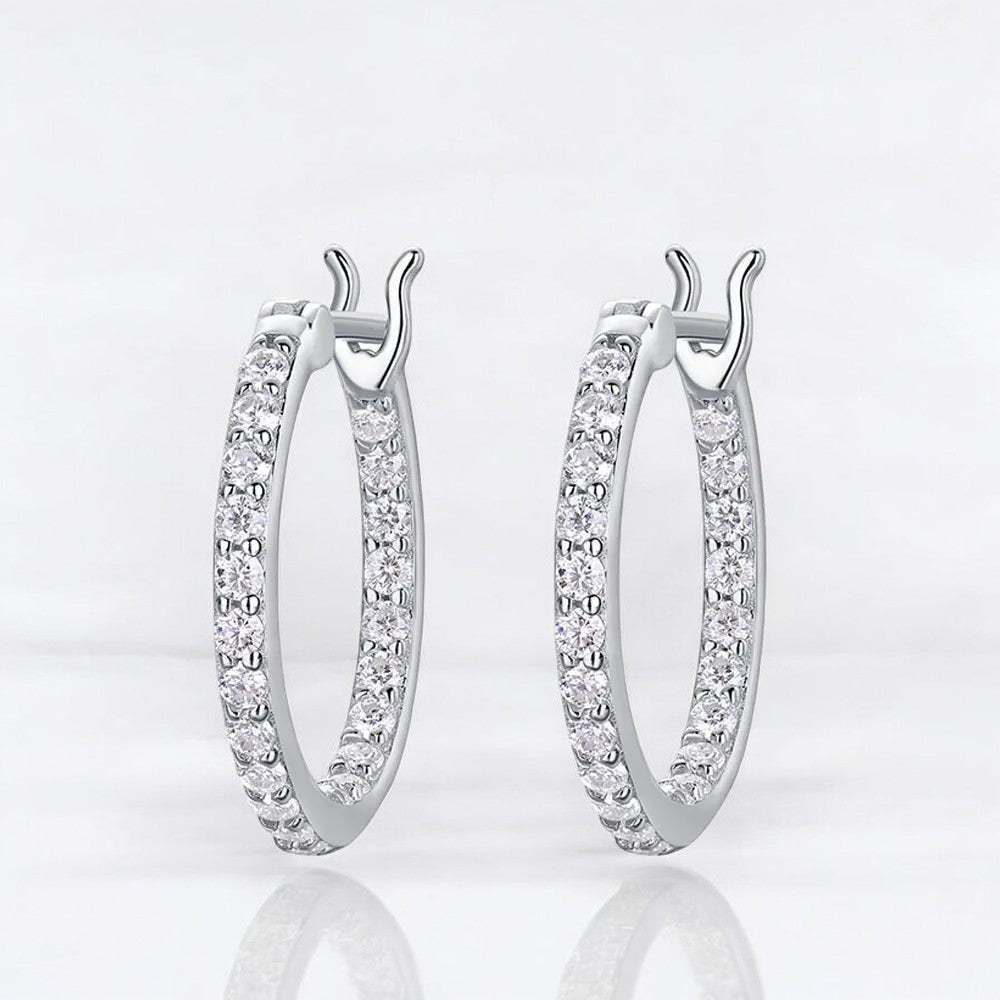 Mini Moissanite Magic: Delicate Silver Hoop Earrings - Dazzle and Grace