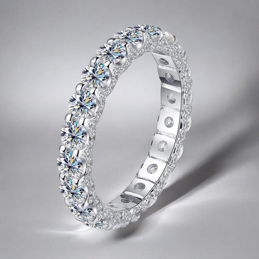 Moissanite Eternity Band With Pave Sides - Dazzle and Grace