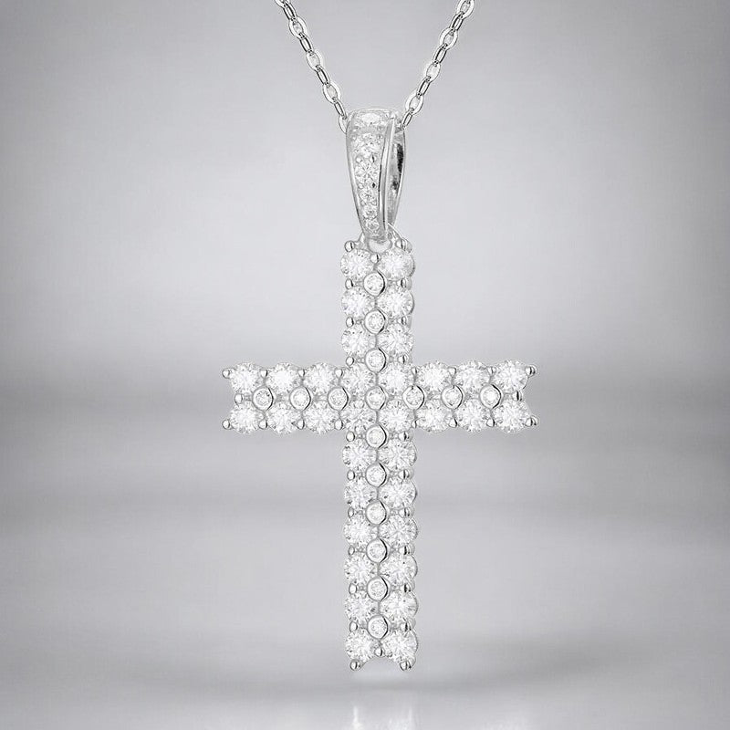 Pave Moissanite Cross Pendant in Silver - Dazzle and Grace