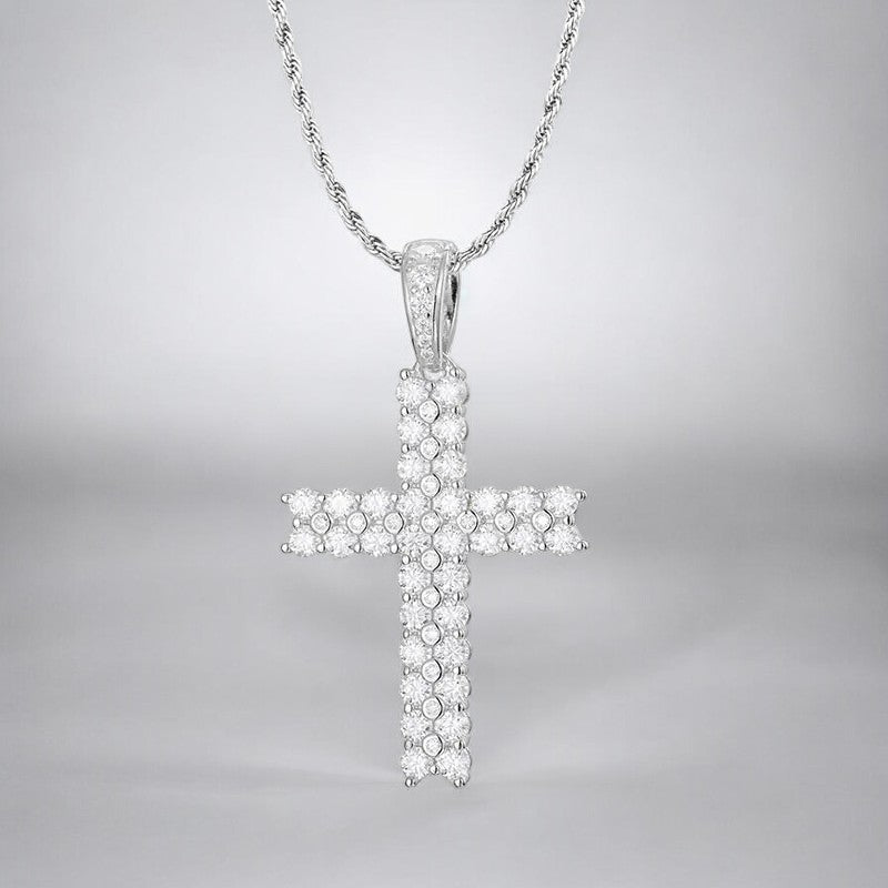 Pave Moissanite Cross Pendant in Silver - Dazzle and Grace