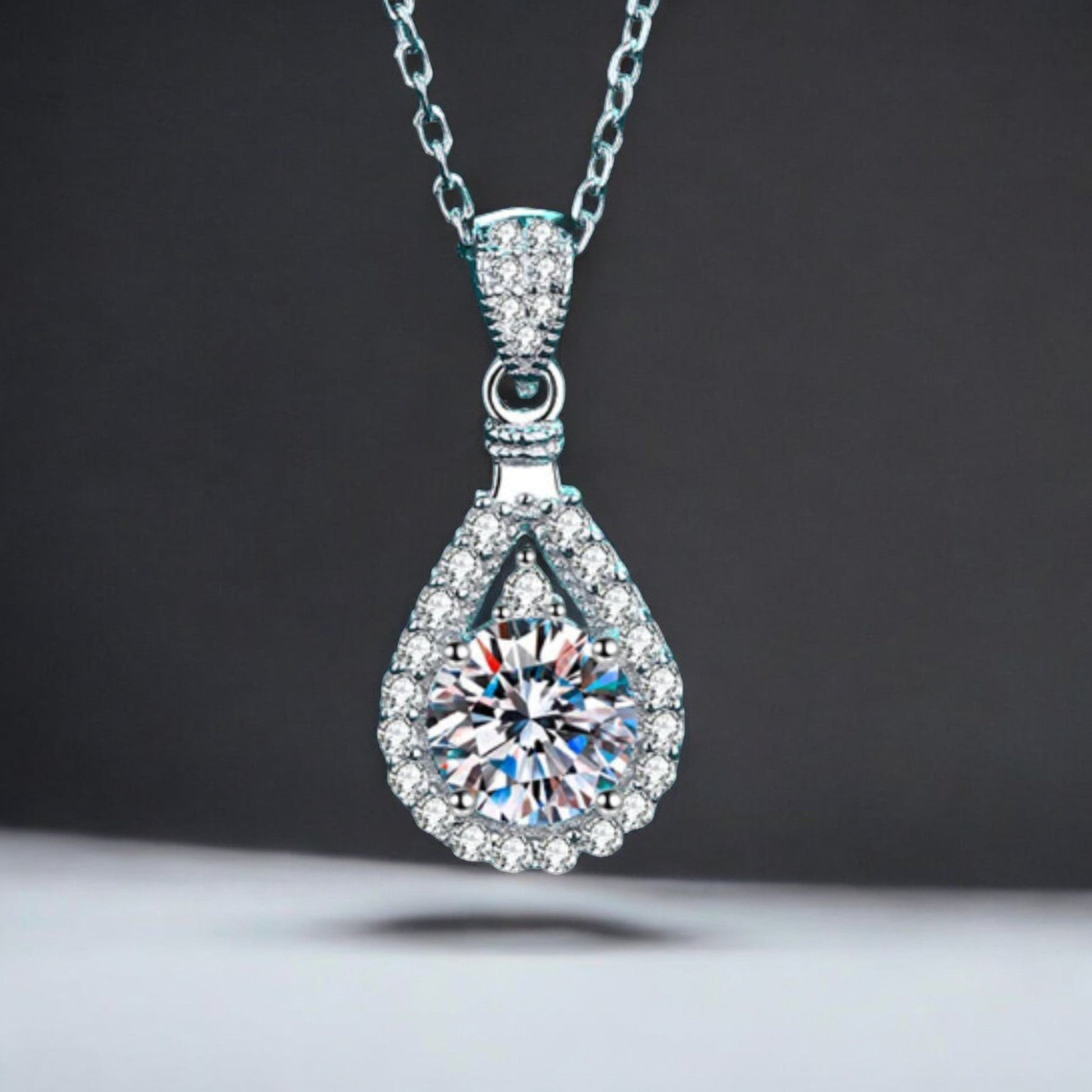 Radiant D VVS1 Tear Drop Moissanite Pendant Necklace - Dazzle and Grace