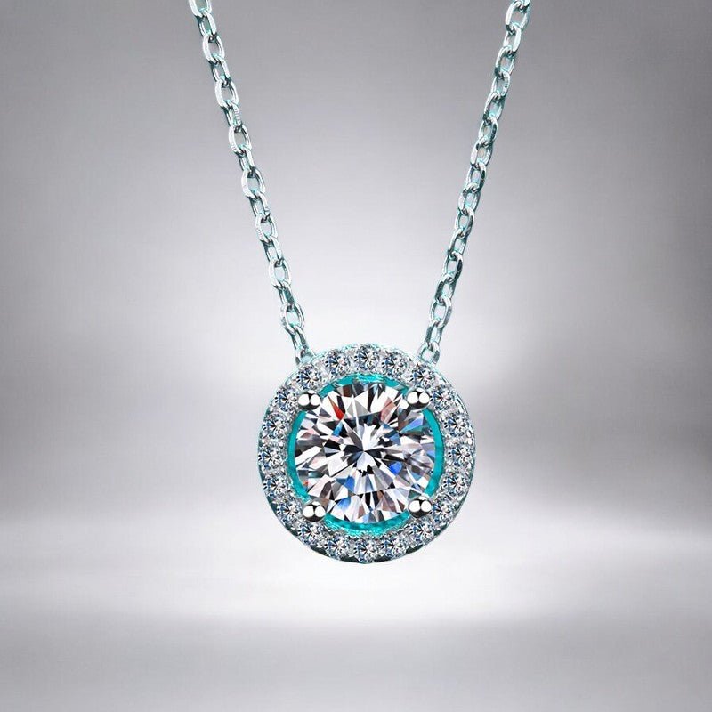 Round Halo Moissanite Pendant in Silver - Dazzle and Grace