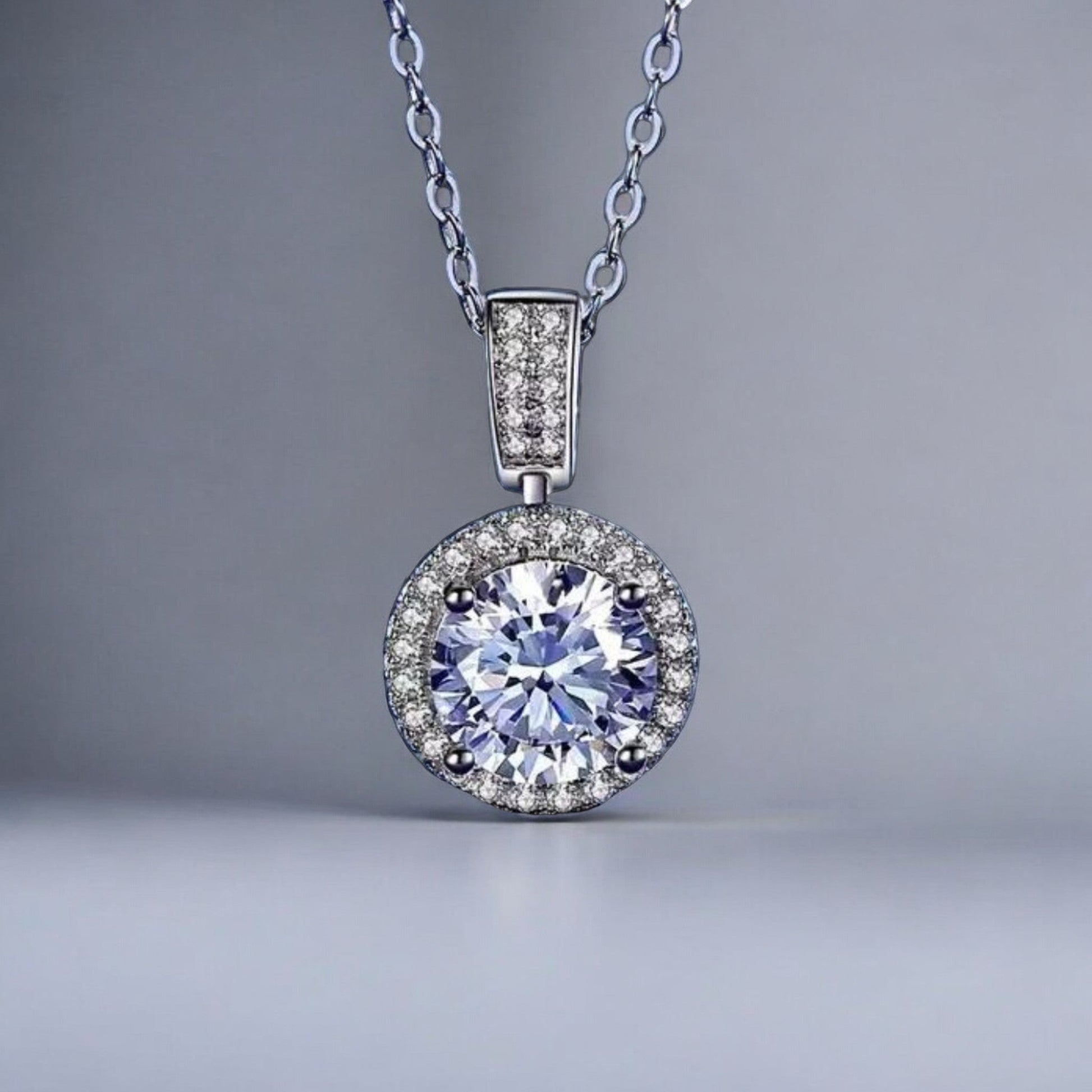 Round Moissanite Pendant with GRA Certificate in Sterling Silver - Dazzle and Grace