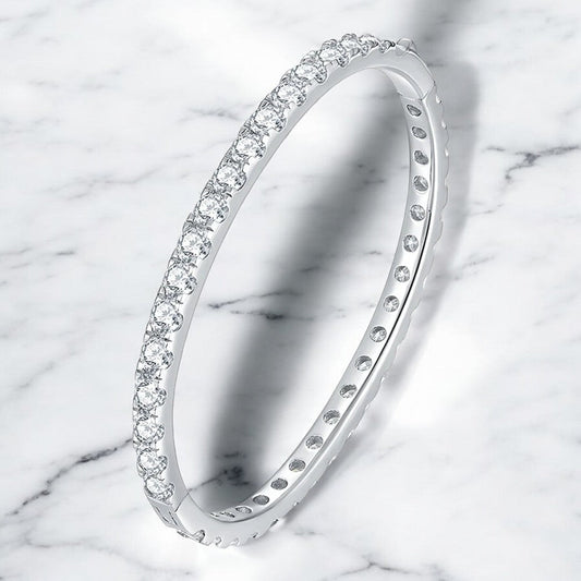 Single Row Pave Moissanite Bangle Bracelet - Dazzle and Grace