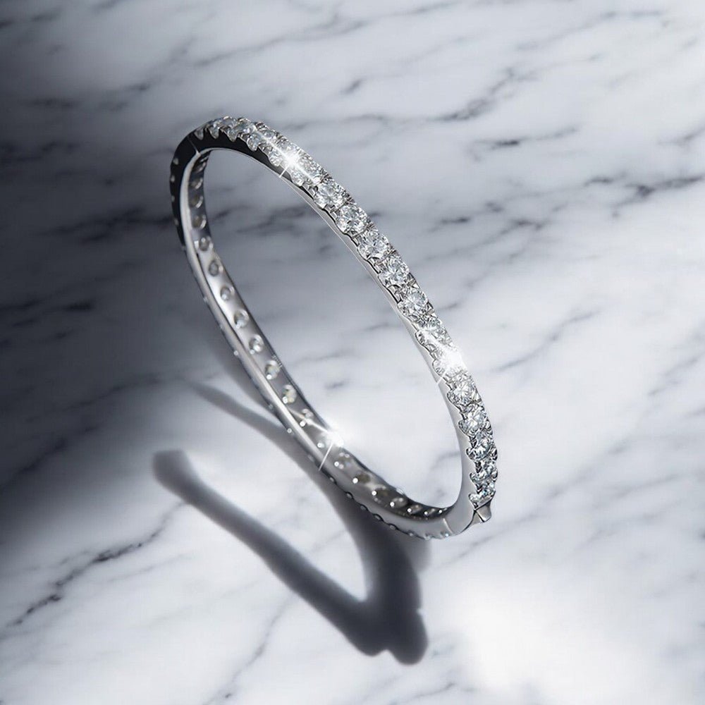 Single Row Pave Moissanite Bangle Bracelet - Dazzle and Grace