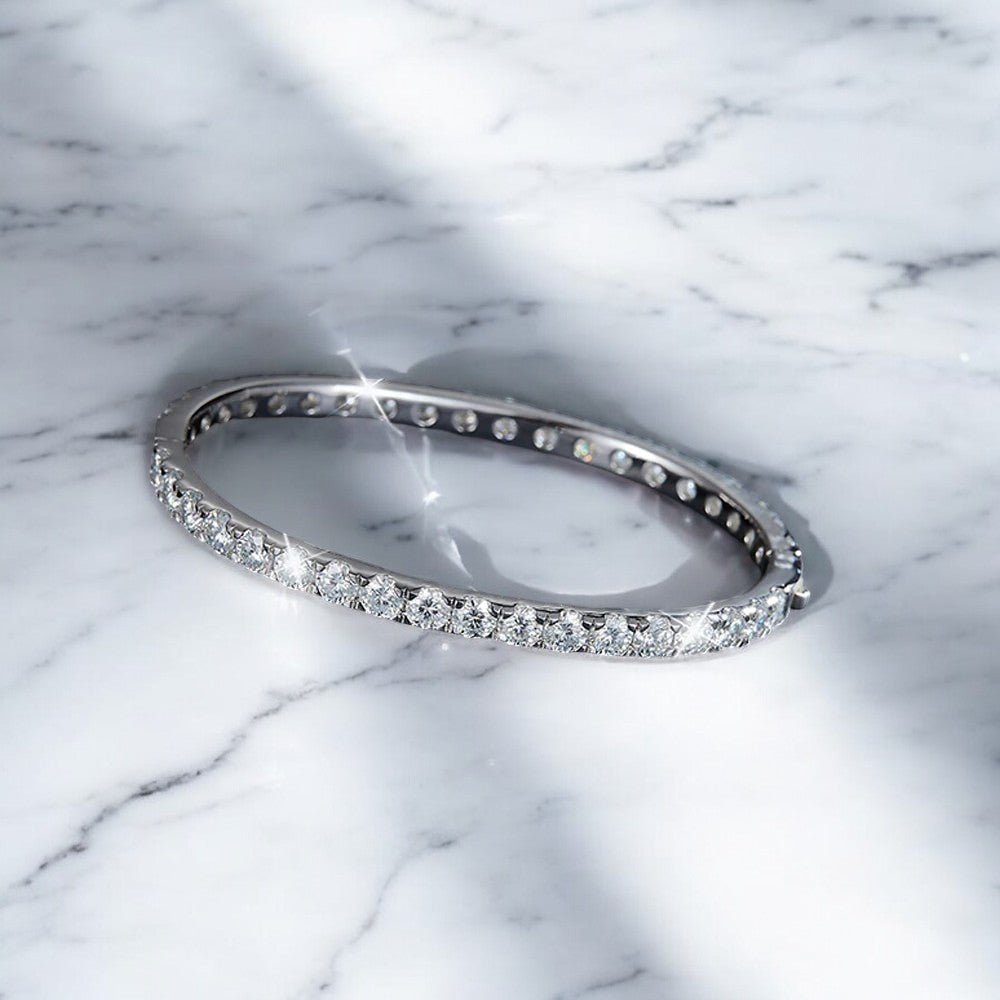 Single Row Pave Moissanite Bangle Bracelet - Dazzle and Grace