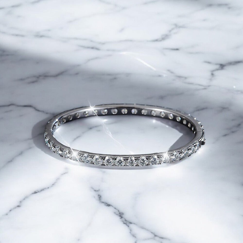 Single Row Pave Moissanite Bangle Bracelet - Dazzle and Grace