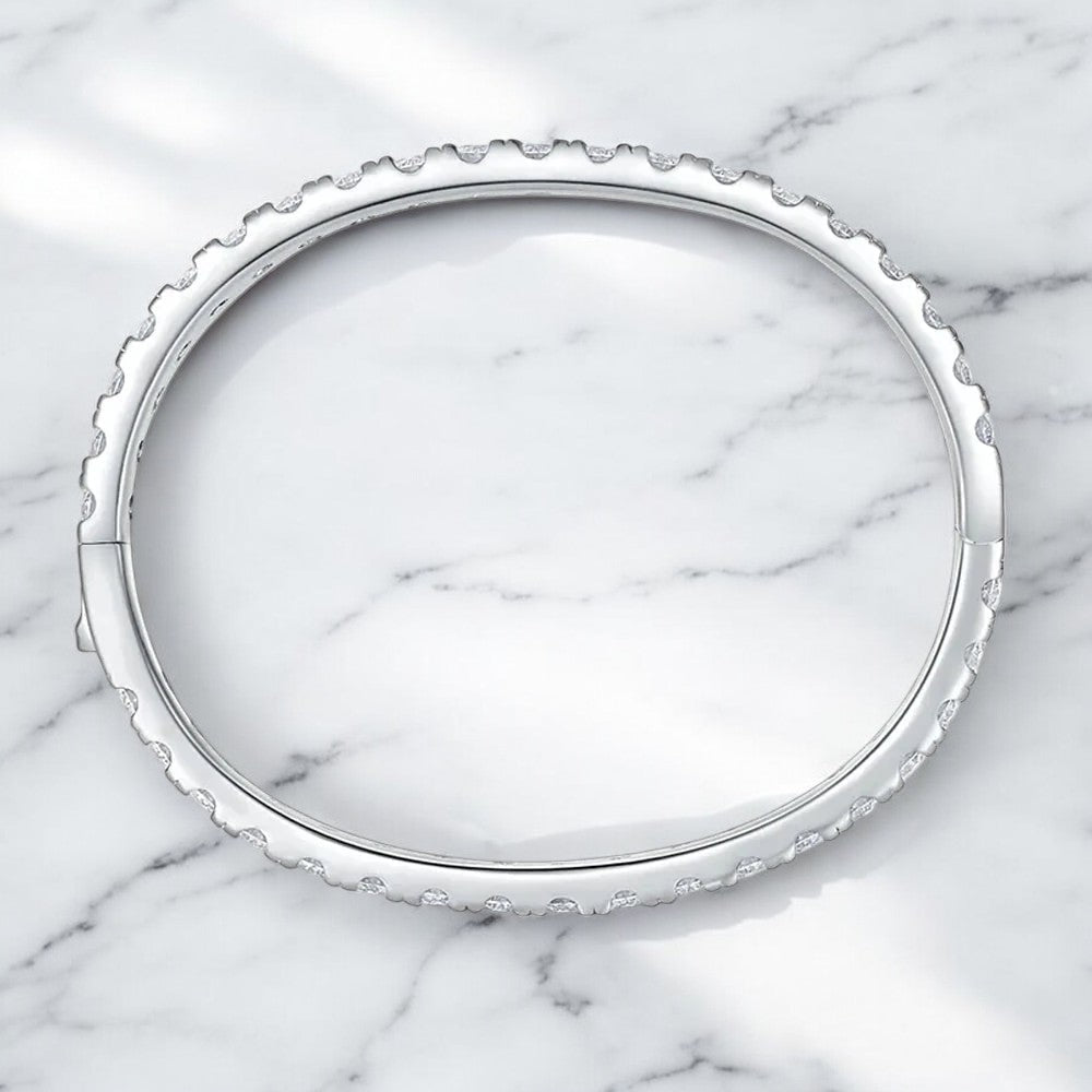 Single Row Pave Moissanite Bangle Bracelet - Dazzle and Grace