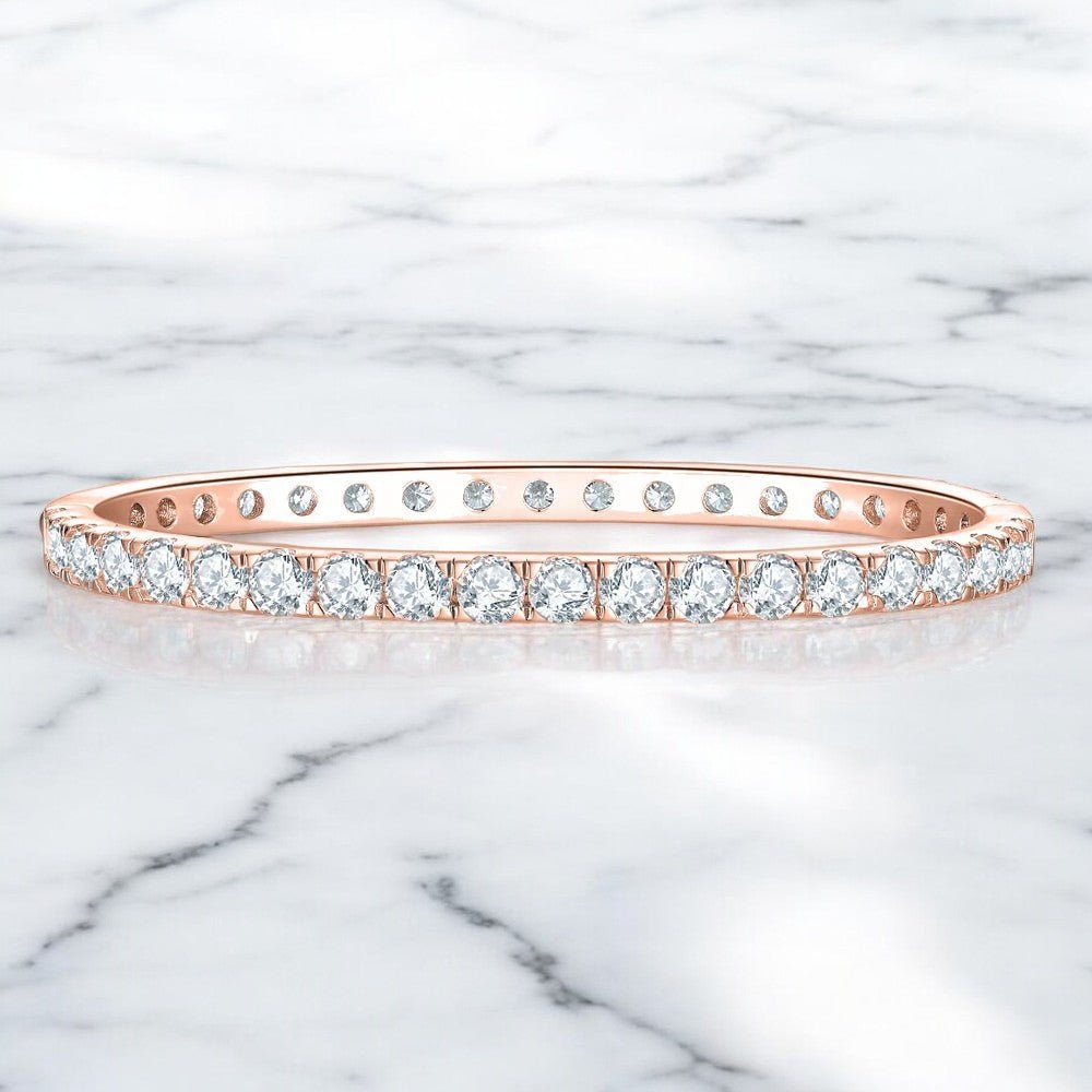 Single Row Pave Moissanite Bangle Bracelet - Dazzle and Grace