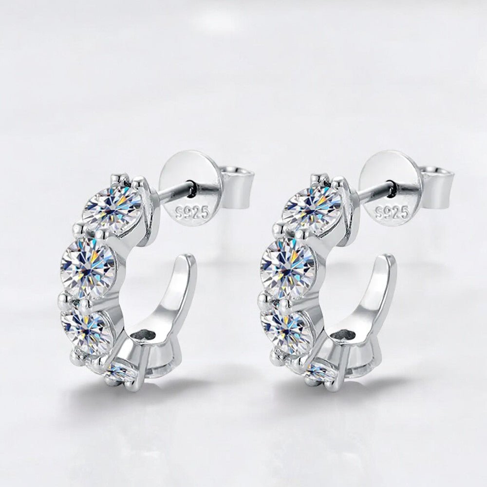 Sparkling Silver Half - Hoop Moissanite Earrings - Dazzle and Grace