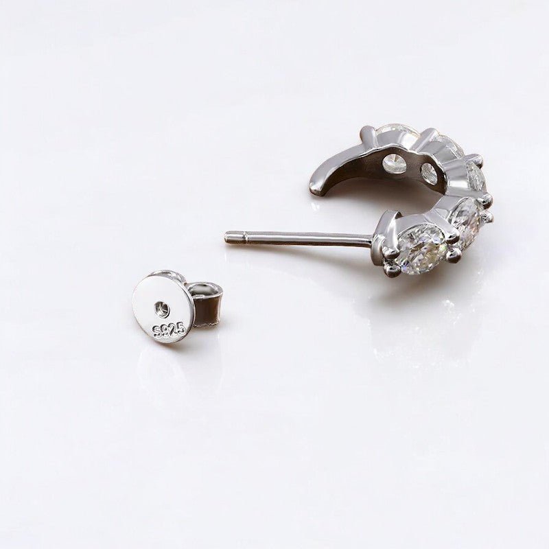 Sparkling Silver Half - Hoop Moissanite Earrings - Dazzle and Grace