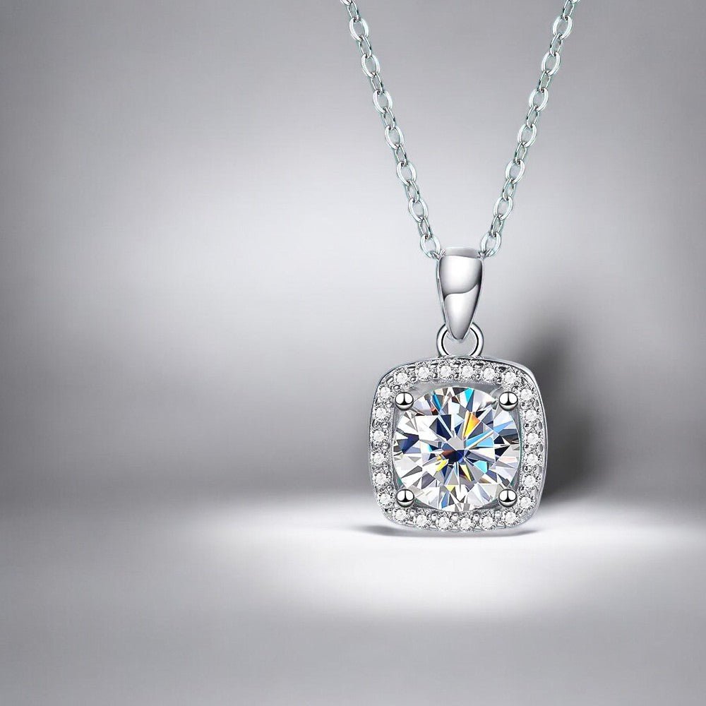 Square Moissanite Pendant in Silver - Dazzle and Grace