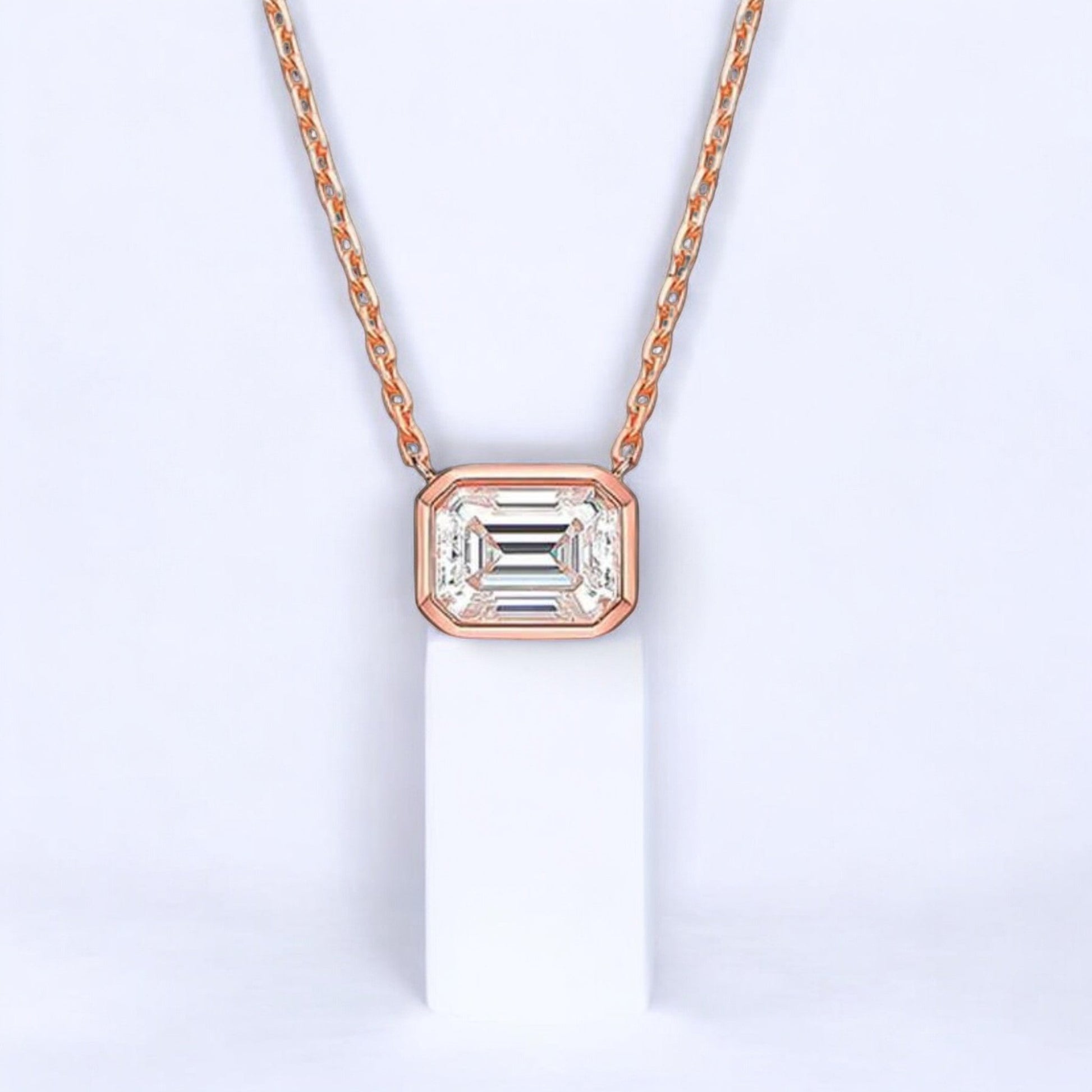 Two Carat Emerald Cut Moissanite Pendant Necklace - Dazzle and Grace