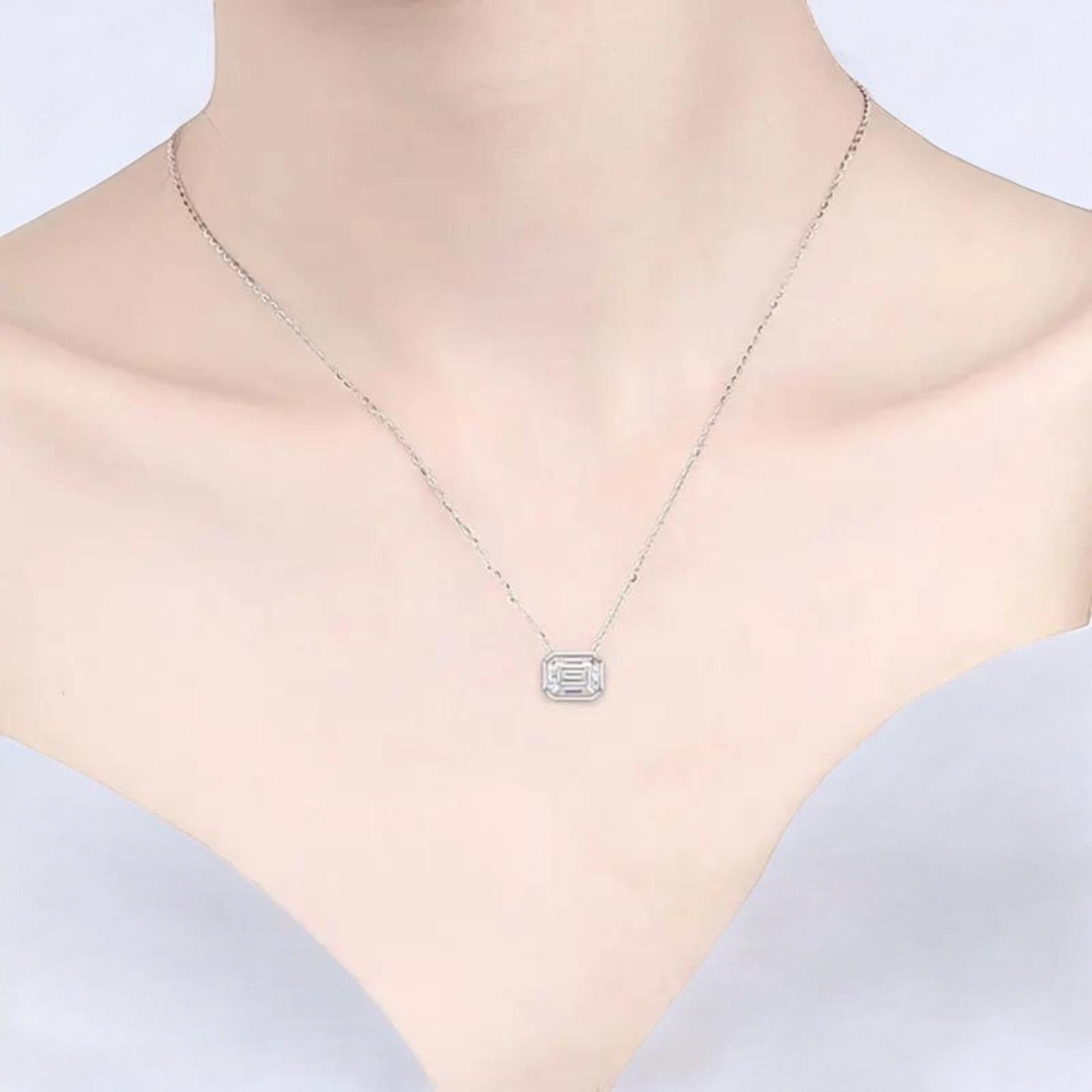 Two Carat Emerald Cut Moissanite Pendant Necklace - Dazzle and Grace