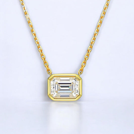 Two Carat Emerald Cut Moissanite Pendant Necklace - Dazzle and Grace