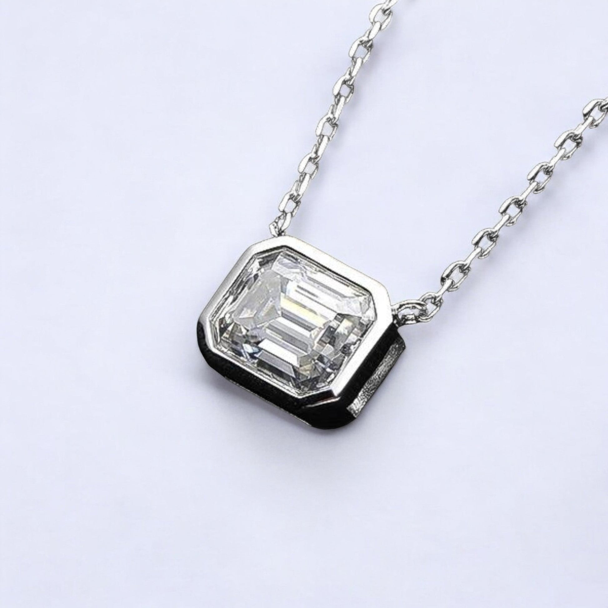 Two Carat Emerald Cut Moissanite Pendant Necklace - Dazzle and Grace